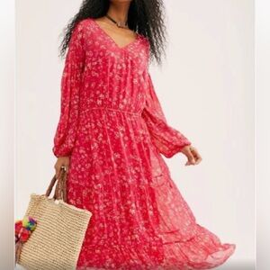 Free People Wallflower Midi Dress Womens XS Sheer Flowy Feminine Fairy Prairie